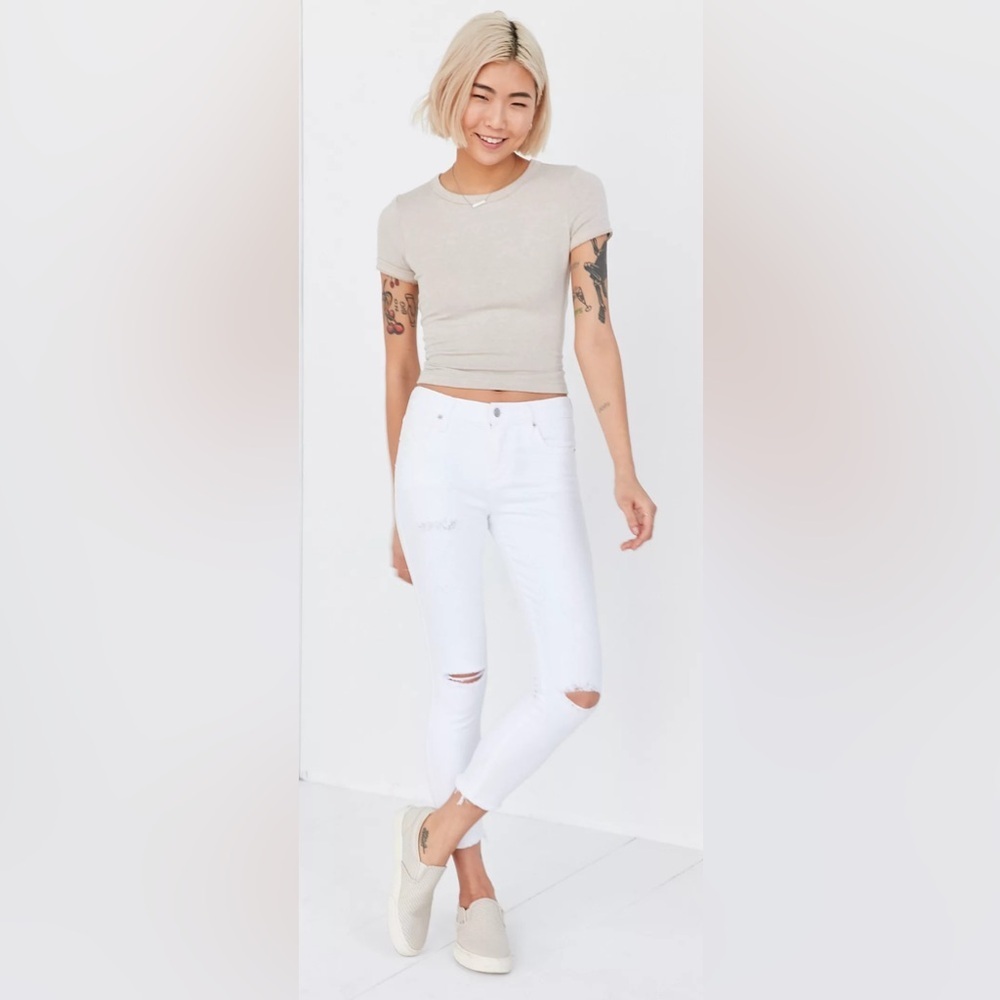 Agolde White Distressed Sophie Crop High Waisted Skinny Denim Jeans 28